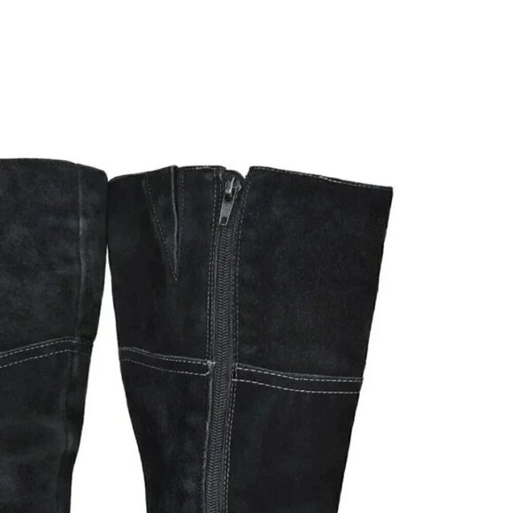 Vintage Hush Puppies Leather Suede Wedge Winter Boots Tall Black Size 9 - Picture 6 of 12